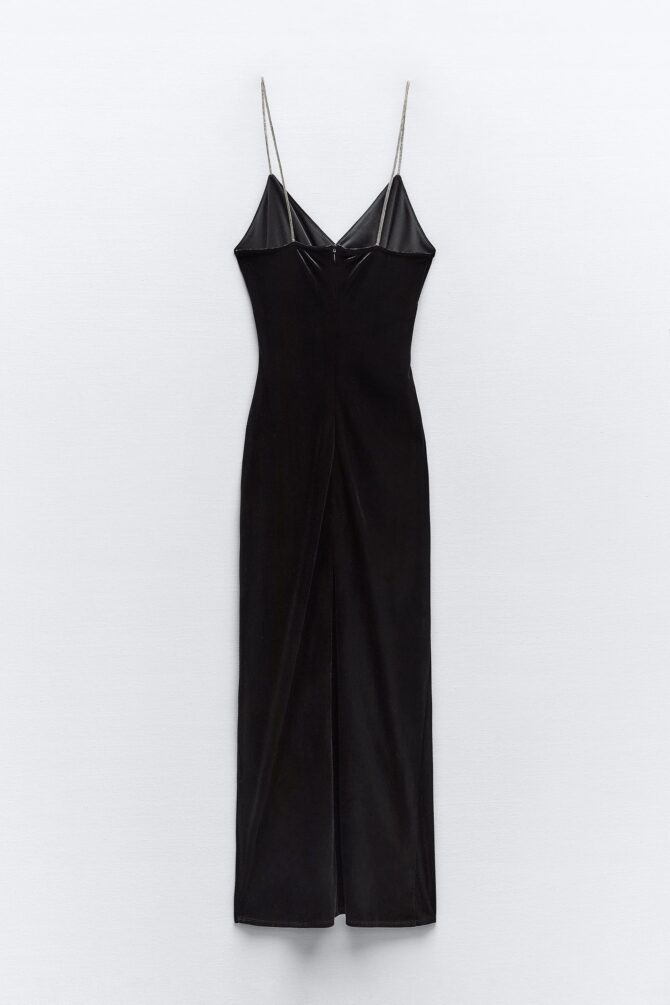 ZARA Velvet Midi Dress with Rhinestone Straps